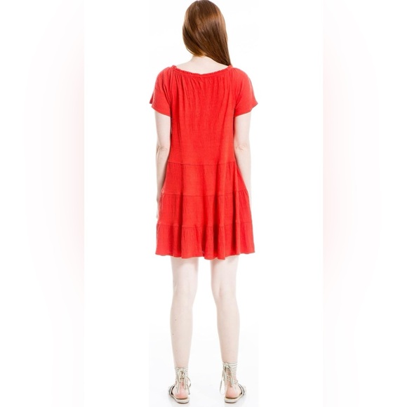 Max Studio Women's Lava Red Jersey Sleeve Tiered Short Dress Size Medium NWT - Picture 6 of 12